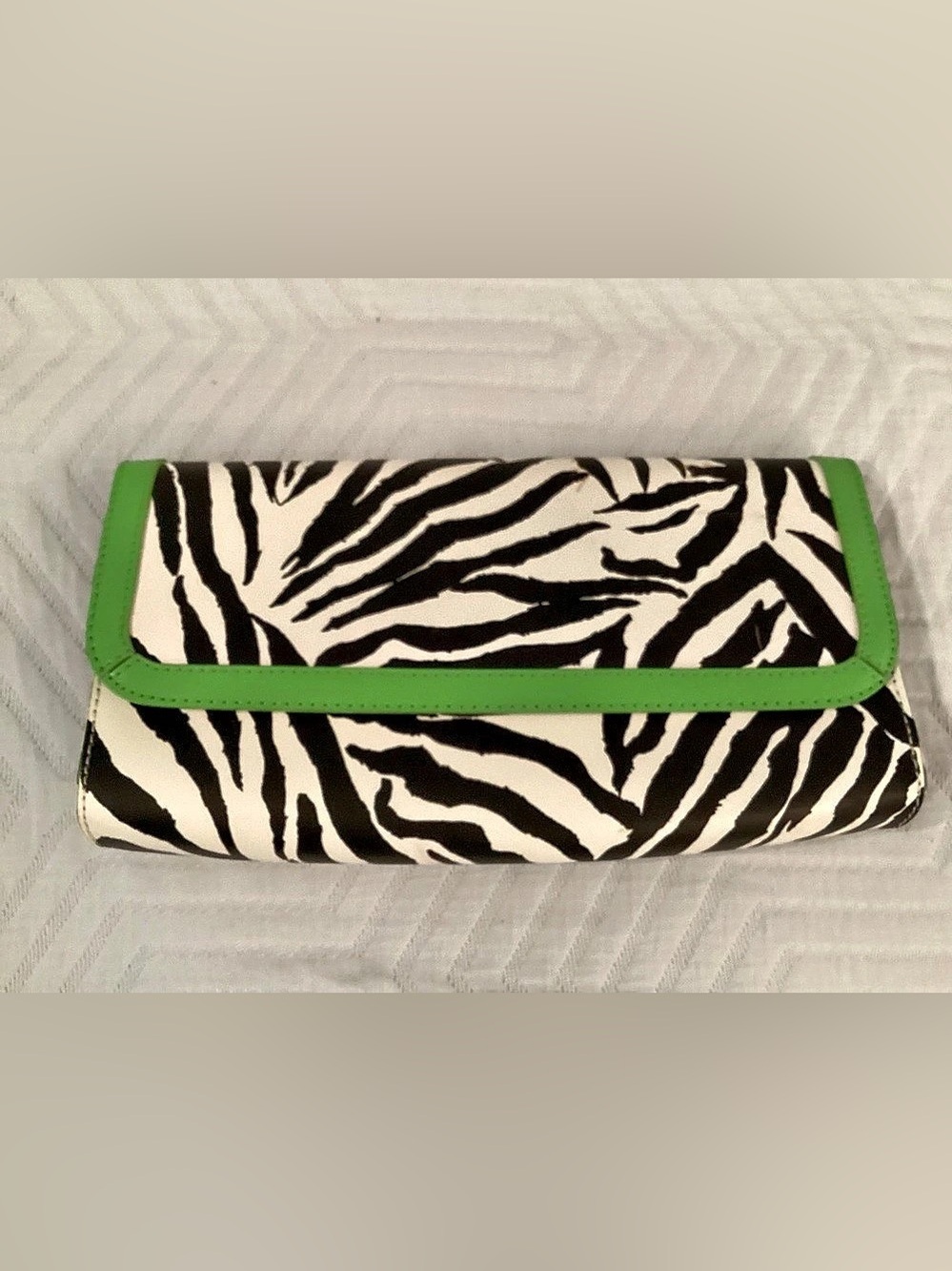 Kipling Zebra Print Clutch in Green & White